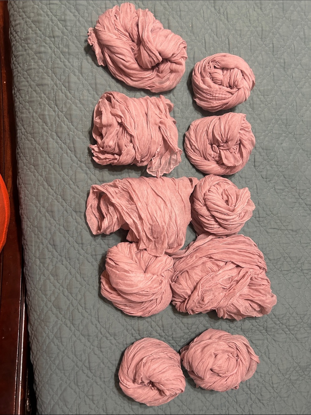 Dusty Pink Gauzy Fabric runners for tables- Soft Rolled Bundles (Set of 10)